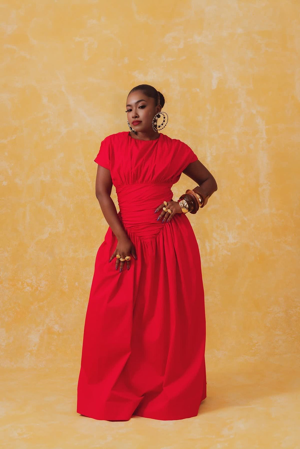 Adesuwa Ruched Cotton Long Dress (Buy 2 Free Shipping)