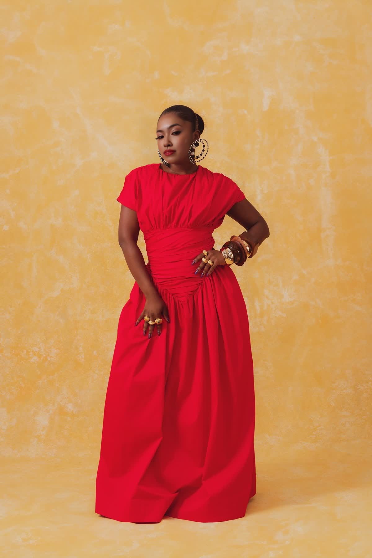 Adesuwa Ruched Cotton Long Dress (Buy 2 Free Shipping)